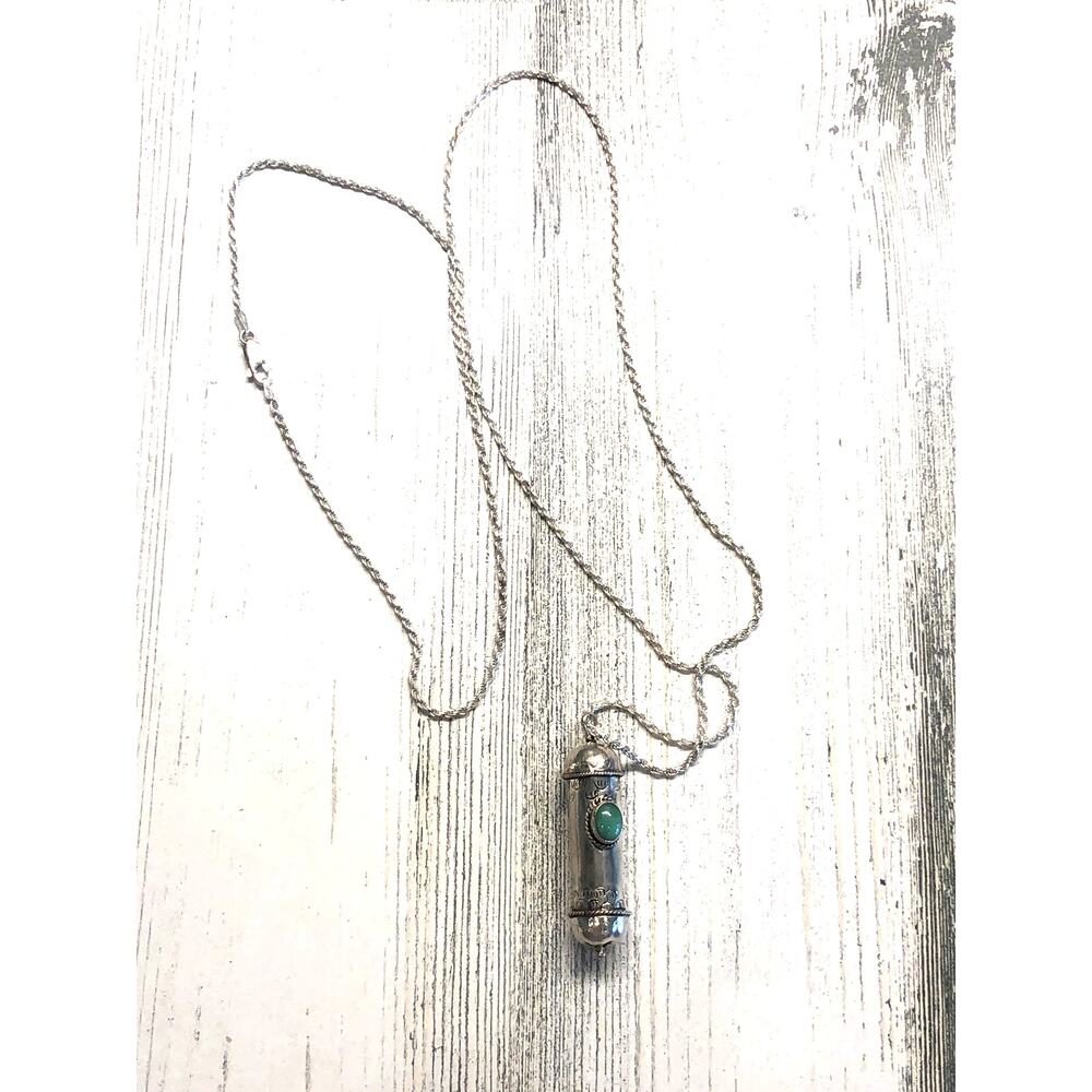 Silver and Stone Vial Necklace and Silver Chain Vintage EUC